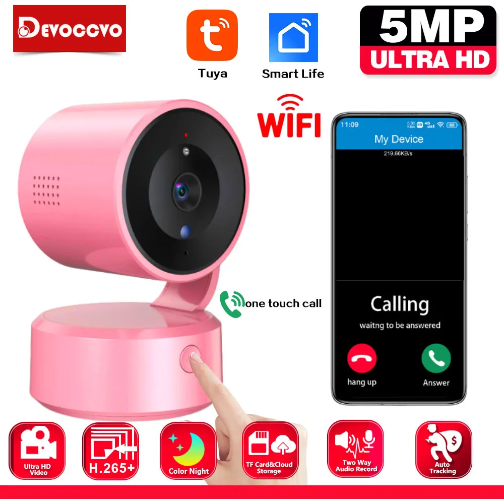 

5MP Tuya Wifi PTZ Camera Auto Tracking Indoor Home Wireless CCTV Security Baby Monitor Cam Smart Life One Touch Call IP Camera