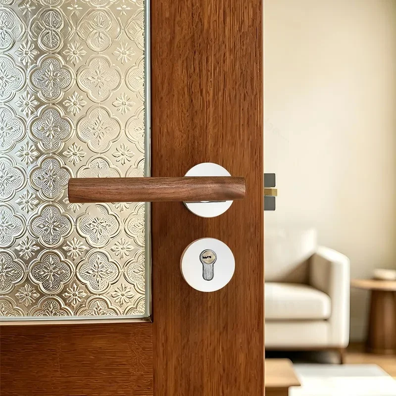 Light Luxury High Grade Walnut Bedroom Door Lock Household Split Magnetic Suction Silent Door Lock Indoor Room Log Door