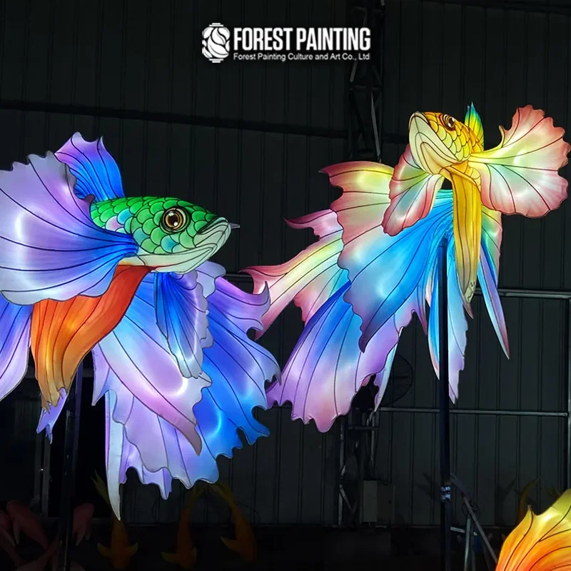 Chinese Style Hanging Fish Lanterns Goldfish Carp Lotus Leaf Decor for Mid Autumn Festival National Day Home Garden Party