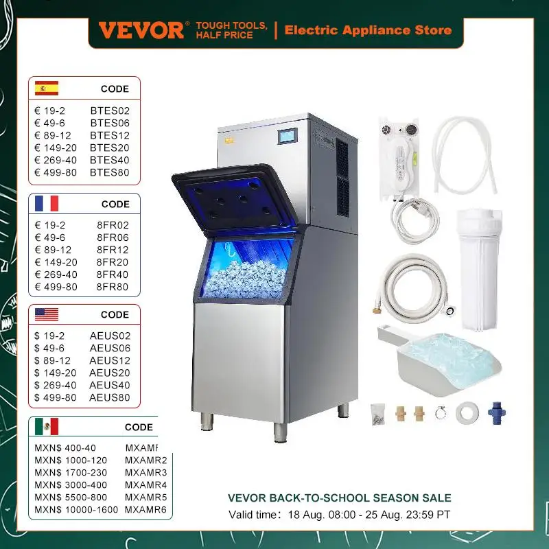 VEVOR-máquina comercial para hacer hielo, autolimpiante, para Bar, cafetería, restaurante y negocios