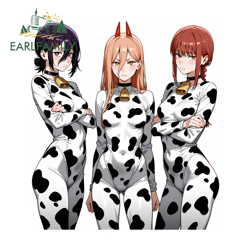 EARLFAMILY Makima Reze Power Pretty Car Stickers Creative Many People Cow Suit PVC Decal Vinyl Scratch Proof Laptop Trunk RV