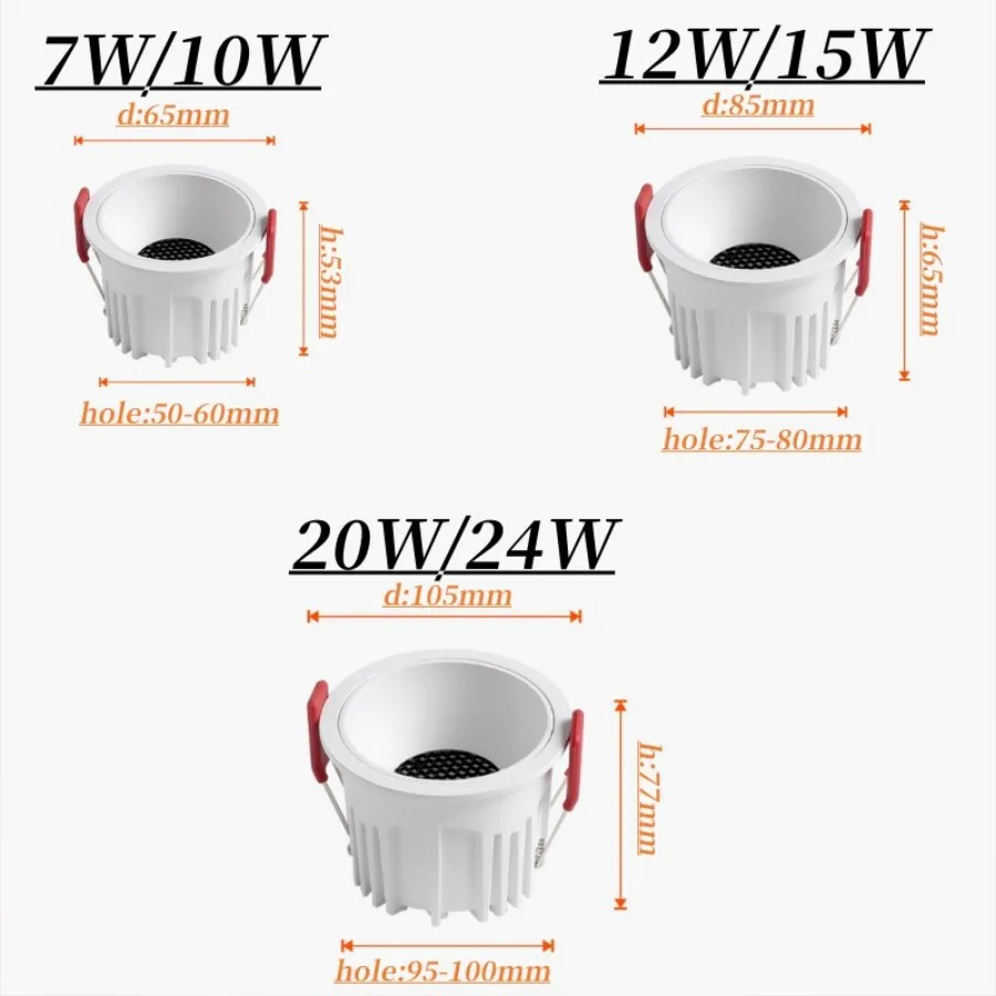 벌집 모양 눈부심 방지 LED 다운라이트, COB 조광 가능, 원형 천장 스포트라이트, 실내 조명, AC220V, 110V, 7W, 9W, 12W, 15W, 20W