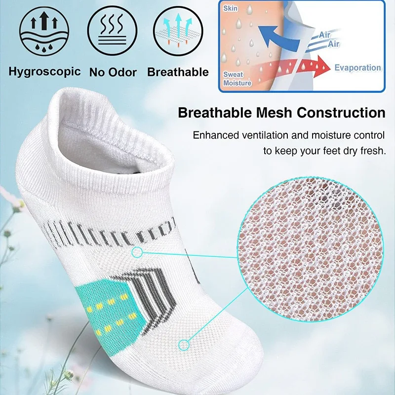 6/12 Pairs Unisex Breathable Low Cut Sports Socks Sweat Absorption Odor Prevention All Season Running Fitness Leisure Socks