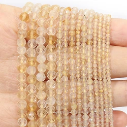 Natural Citrine Stone Beads Faceted 2mm 3mm 4mm Round Shape Beads for Jewelry Making Diy Bracelet Beading Accessories