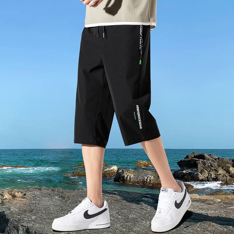 Ice Silk Capri Summer Thin Fashion Brand Loose Quick Drying Breathable Middle Pants For Men's Sports And Casual Shorts