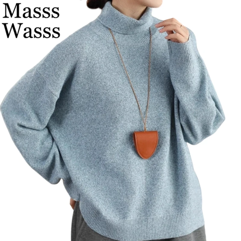 

Masss Wasss Korean Fashion Solid Turtleneck Sweaters Females Elegant Leisure Loose Warm Jumpers Womens Classic Cotton Pullover