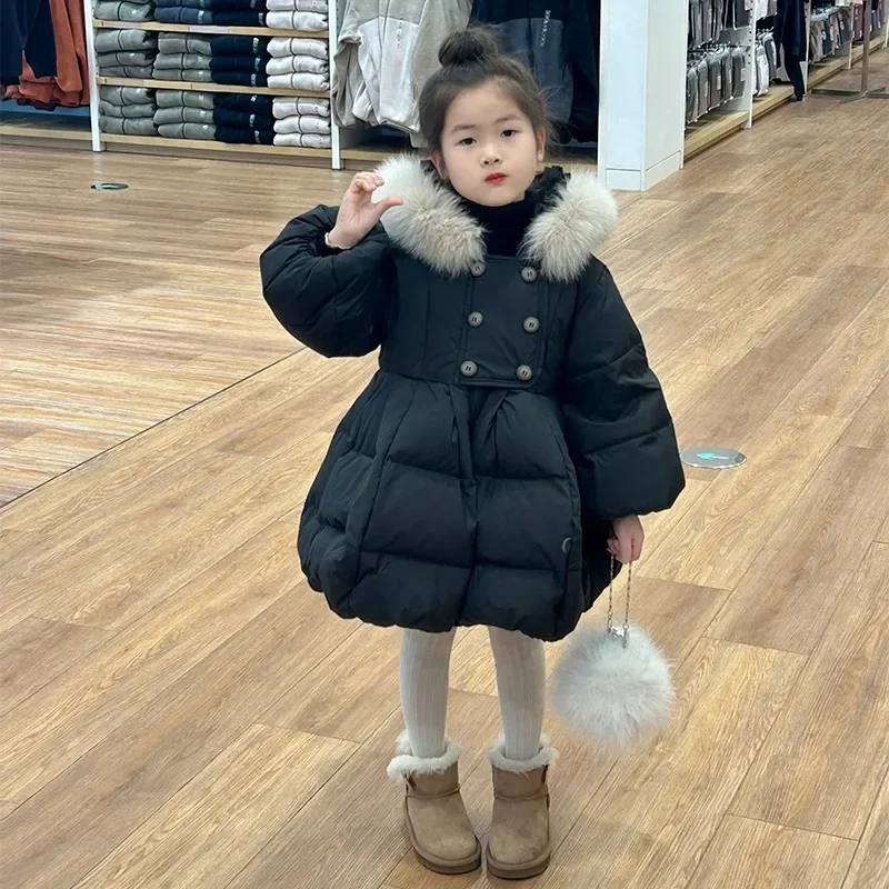 2025 Winter Girls Fashion Thick Warm Hooded Parkas Kids Children Coat Outerwear Two Colors