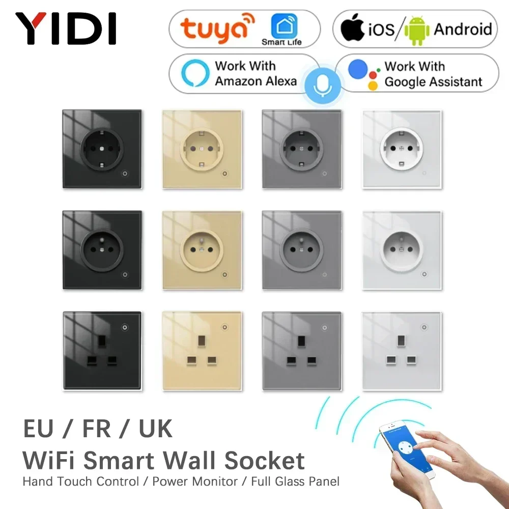 

Умная настенная розетка Tuya, Wi-Fi, выключатель света, стеклянная панель, монитор мощности розетки, сенсорное приложение Smart Life, голосовое управление, Alexa Google Home
