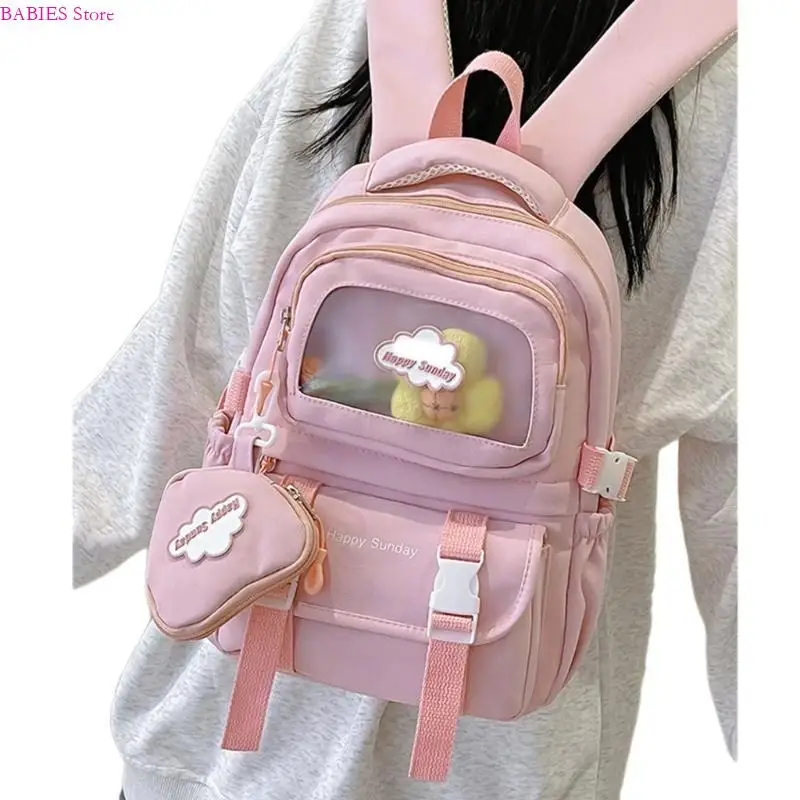 

C9GB Lovely Backpack for Girl Women Large Capacity Clear Backpacks Student School Backpack Japanese Styles Travel Backpack