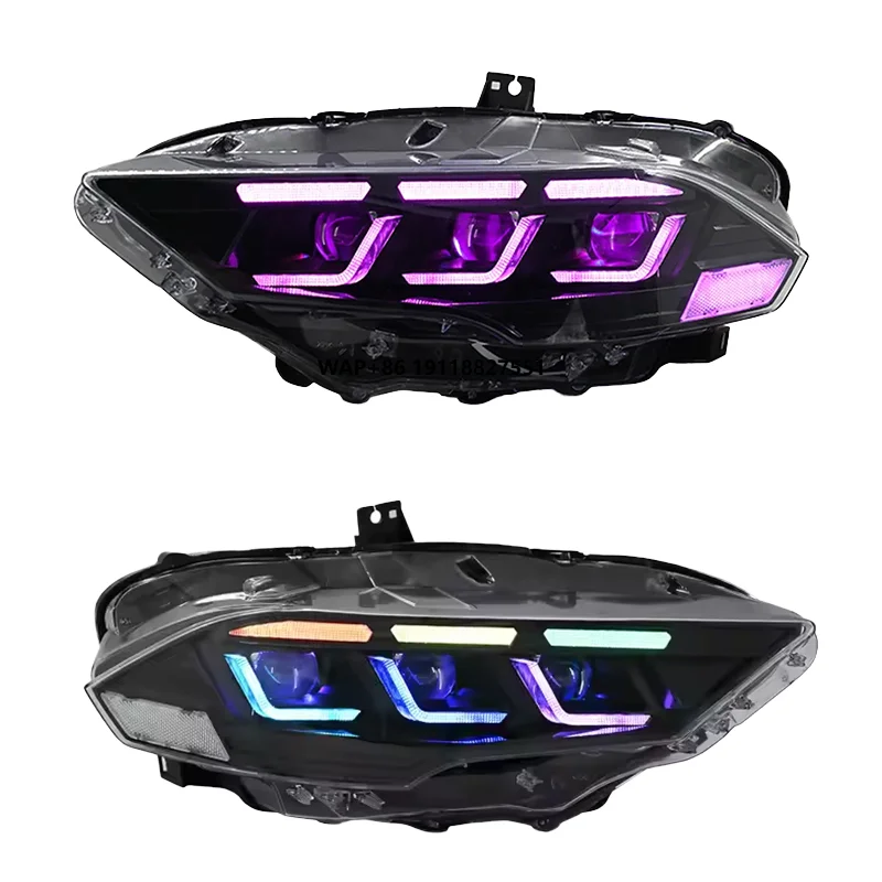 

Cool White LED 12V Car Front Head Lamp Modified RGB Mode Plug-in Headlight Assembly for Mustang 2018-2022 New Aluminum ABS