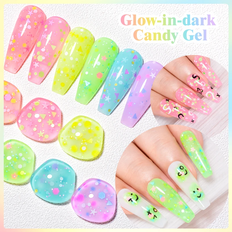 MEET ACROSS 7ml Luminous Candy Gel Nail Polish Spring 6 Colors Glow-in-dark Semi Permanent Soak Off UV Gel Nail Art For Manicure