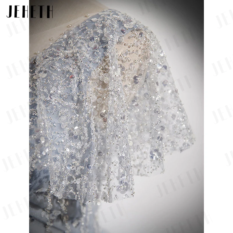 JEHETH Bling Long Evening Dress for Women A-Line Tulle vestidos de noche mujer 2023 Beads Sequins Party Gown