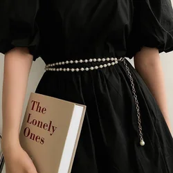 Summer Clothes Accessories Tassel Imitation Pearl Belt for Women Vintage Pattern Belly Dance Waist Chain Dress Accessories