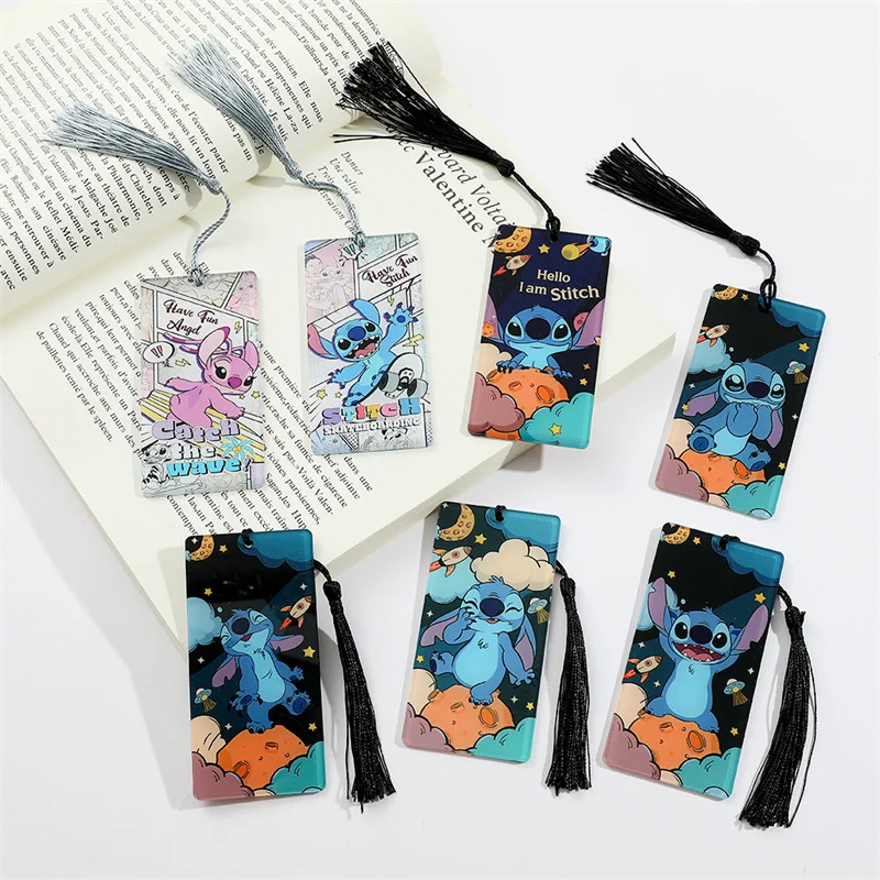 

14pcs/lot Disney Stitch Acrylic Bookmark Creative Tassels Book Mark For Books Office School Office Supplies Stationery Gift