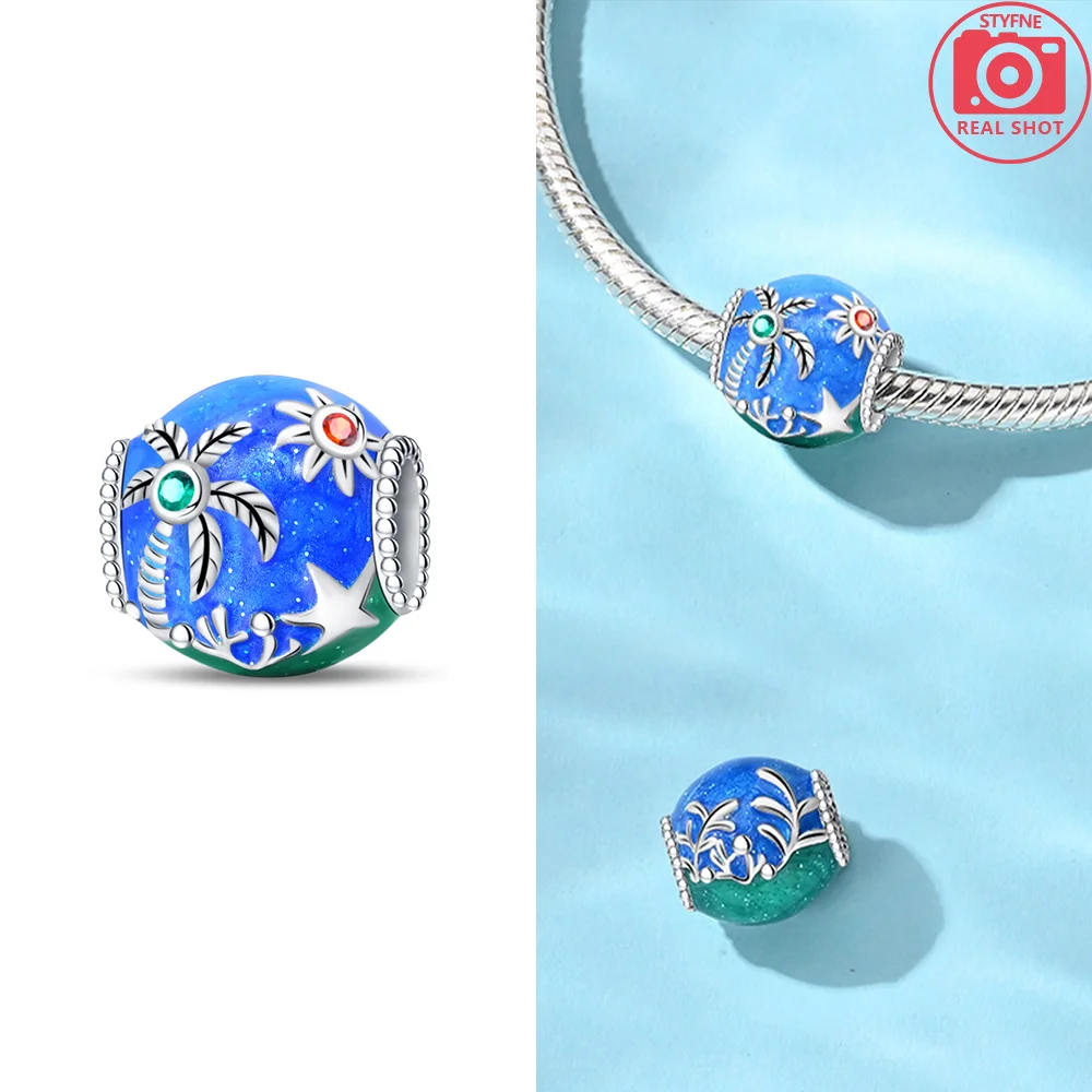 Vacation Globe Cruise Ship Game Console Silver Plated Bead Original Charm Fit Bracelet Bag Keychain Charm DIY Women Jewelry Gift