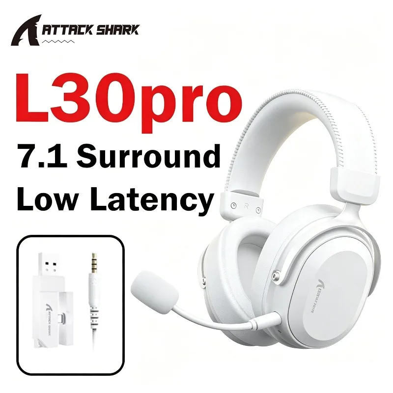 

Беспроводная игровая гарнитура ATTACK SHARK L30Pro с поддержкой 2.4Ghz/BT/проводного подключения, длительным временем автономной работы, съемным микрофоном и объемным звуком 7.1
