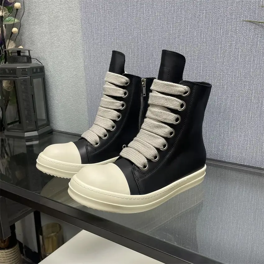 Men's High Top Shoes Casual Leather Women Platform Shoe Jumbo Lace Up Sneakers Zip Luxury Autumn Black Designer Boots
