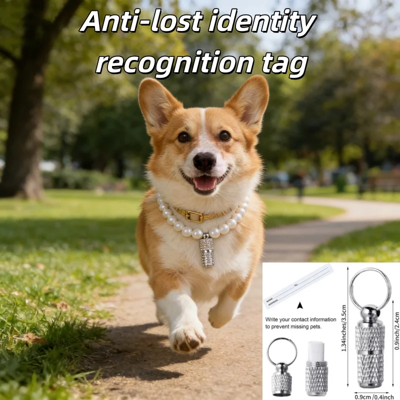 Anti-Lost Pet ID Tag Pearl Collar Elegant Bling Dog Cat Neck