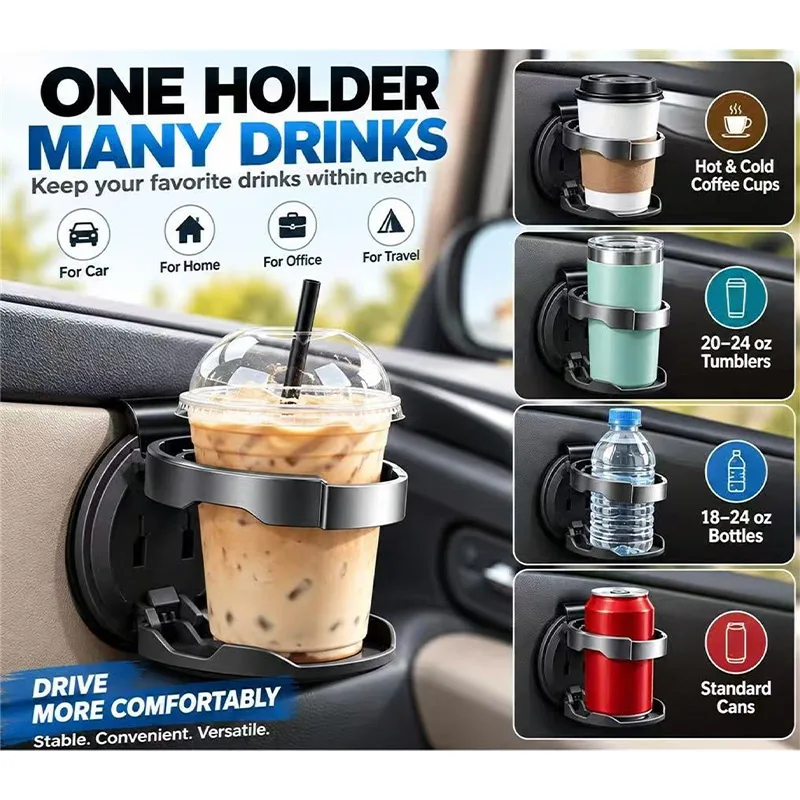 Collapsible Car Cup Holder Multifunctional Large Caliber Foldable Door Beverage Holder Adjustable Rack For Auto Truck Interior