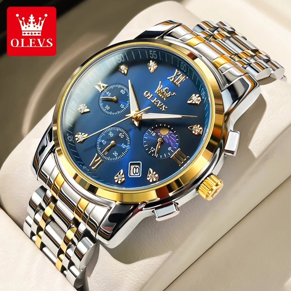 

OLEVS Самые продаваемые многофункциональные кварцевые часы для мужчин, оригинальные повседневные модные роскошные водонепроницаемые наручные часы из нержавеющей стали для мужчин