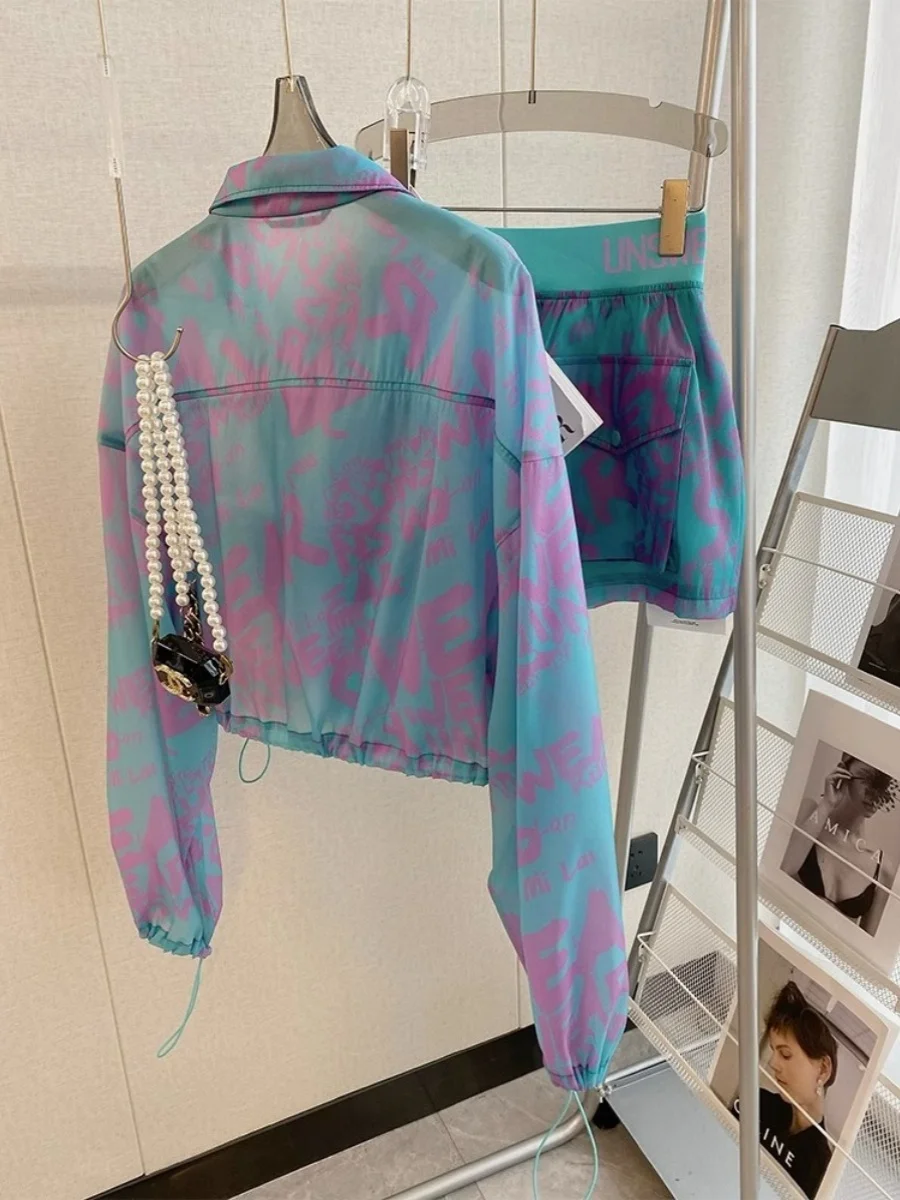 Summer Fashion Dopaamine Color Block Slimming Two-Piece Set Women's Casual Sun Protection Cotton Sportswear Ensemble