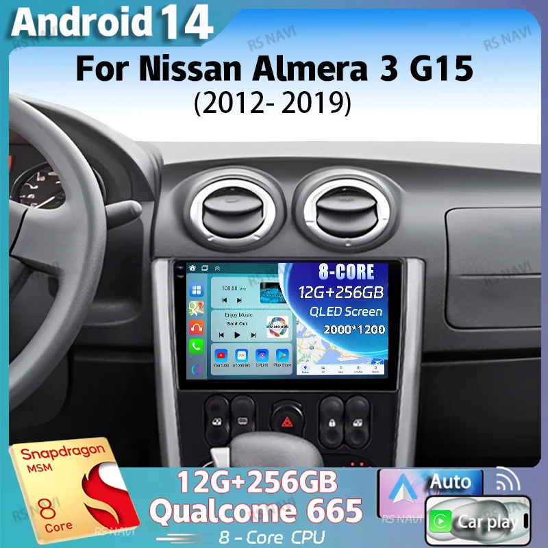 

Android 14 для Nissan Almera 3 G15 2012 - 2019 LHD 2K QLED стерео Автомагнитола мультимедийный видеоплеер GPS 4G CarPlay