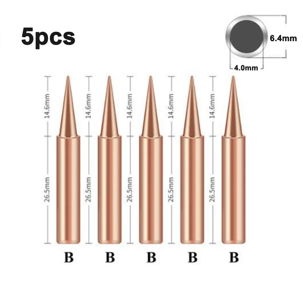 5 Pcs 936 Internally Heated Bare Copper Welding Nozzle Soldering Iron Nozzle Welding Head Pure Copper 900M 2.4mm/3mm/4.7mm