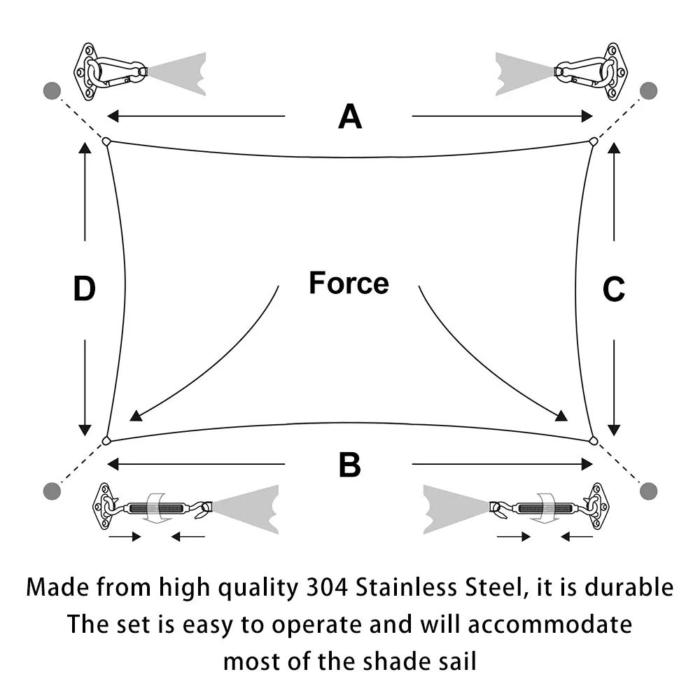 Awning Install Attachment Set Heavy Duty Sun Shade Sail Stainless Steel Hardware Kit for Home Garden Sunshade Fixing Accessories