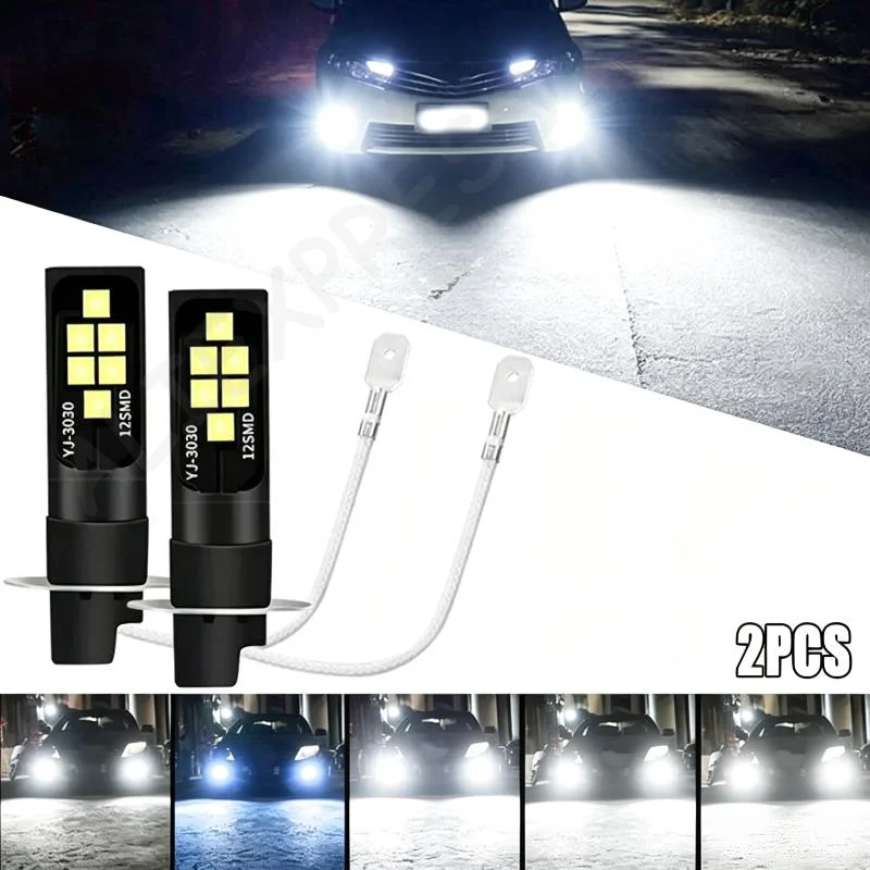 [G]Car H3 LED Fog Lights Upgrade 3030 Chip 12V Damage Free Installation Bright Auto Front Fog Lamp Accessory