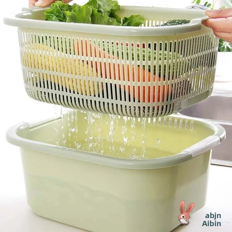 Double Layer Transparent Kitchen Sink Vegetable Washing Basket Drain Basket Multi-Function Water Filtering Basin