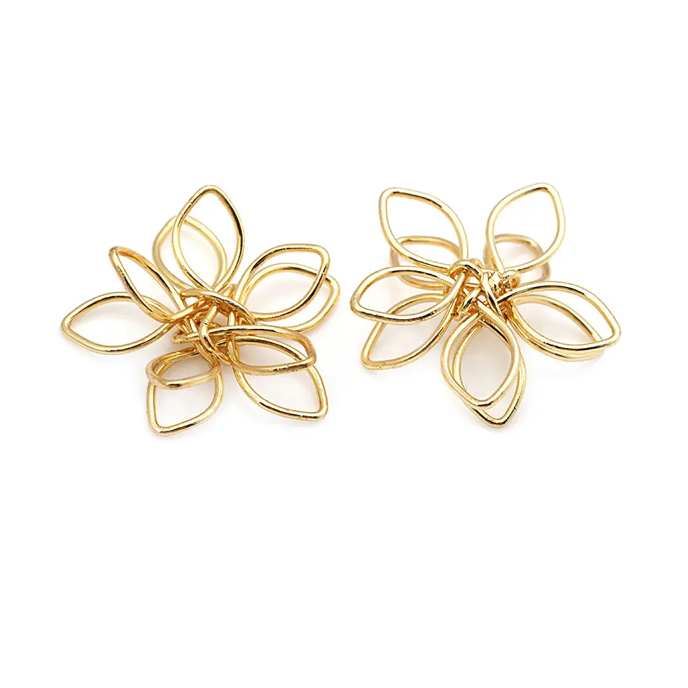 18K Gold Color 3D Wire Flower Charms Pendants High Quality Diy Jewelry Making Necklace Earrings Accessories for Women