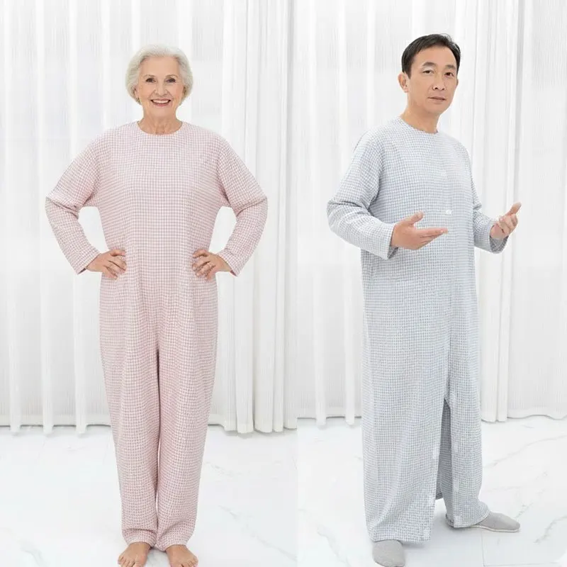 

Anti-Strip Back-Zip Patient Jumpsuit | Adaptive Open-Crotch Sleepwear for Assisted Nursing Care