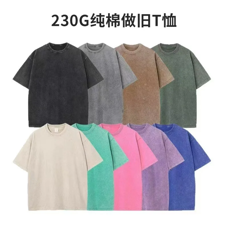 

Unisex Short Sleeve T-shirt 230g Vintage Washed Cotton T Shirt Retro Wash Heavyweight Oversized Short Sleeve Tee For Women
