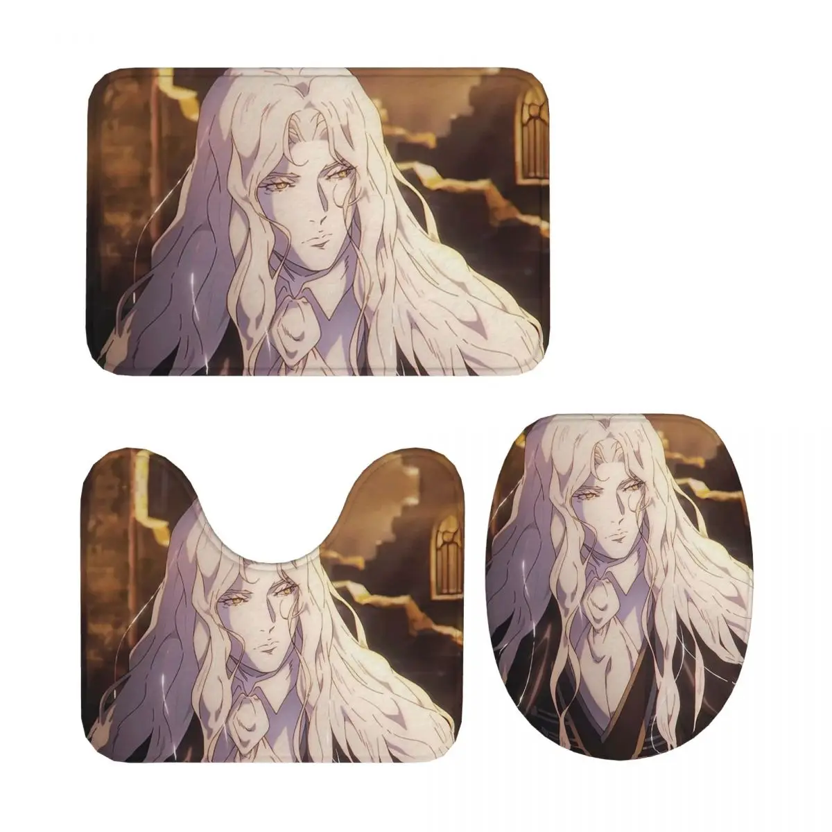 

Alucard Castlevania Nocturne, 3 шт., коврик для ванной, набор для ванной комнаты, крышка для унитаза, домашний декор, нескользящий ковер, напольный коврик