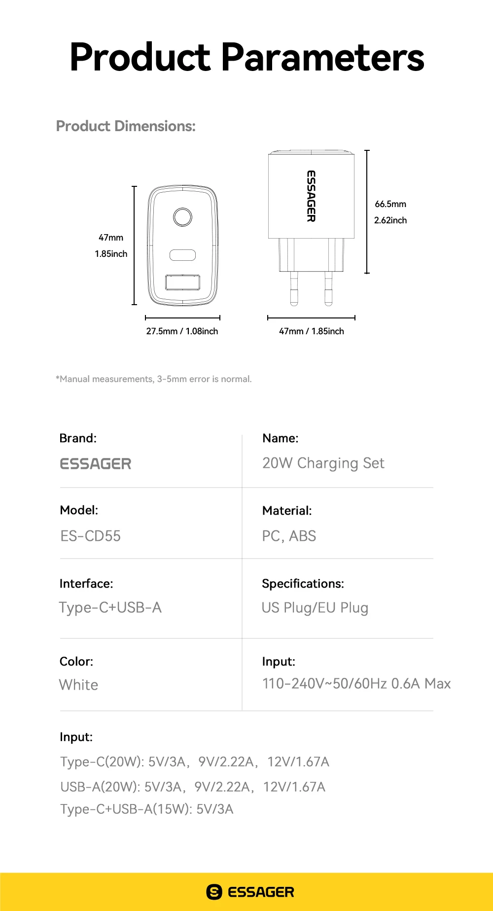 Essager 20W Typ-C Ladegerät-Set für iPhone 17 16 15 Xiaomi PD 3A Typ-C Lightning Micro Kabel Schnellladegerät für iPhone 14 iPad – Detail 10