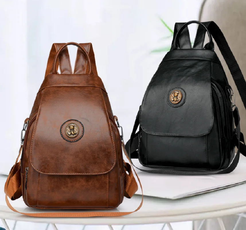 2025 New Women's Fashion Luxury High Quality Leather Backpacks Vintage Casual Large Capacity Shoulder Bags Totes Crossbody Bag