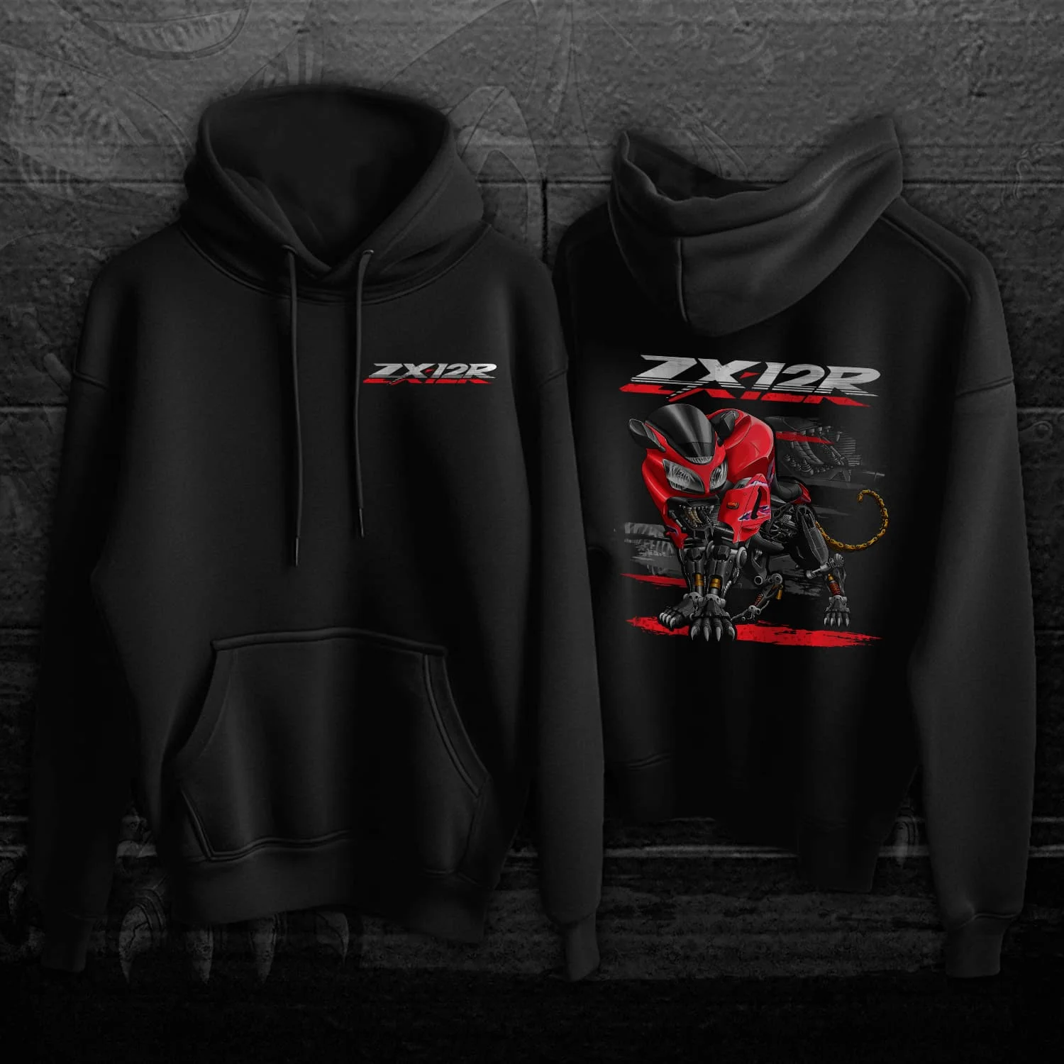 Classic Japanese Motorcycle Ninja ZX-12R Panther Inspired Pullover Hoodie 100% Cotton Comfortable Casual Mens Clothes Streetwear