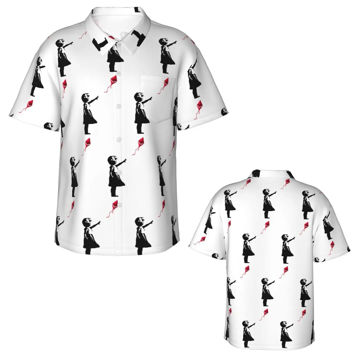 Ethereum X Banksy Balloon Girl Hawaiian Shirts Casual Men Short Sleeve Shirt for Summer Beach Men's Button Tops