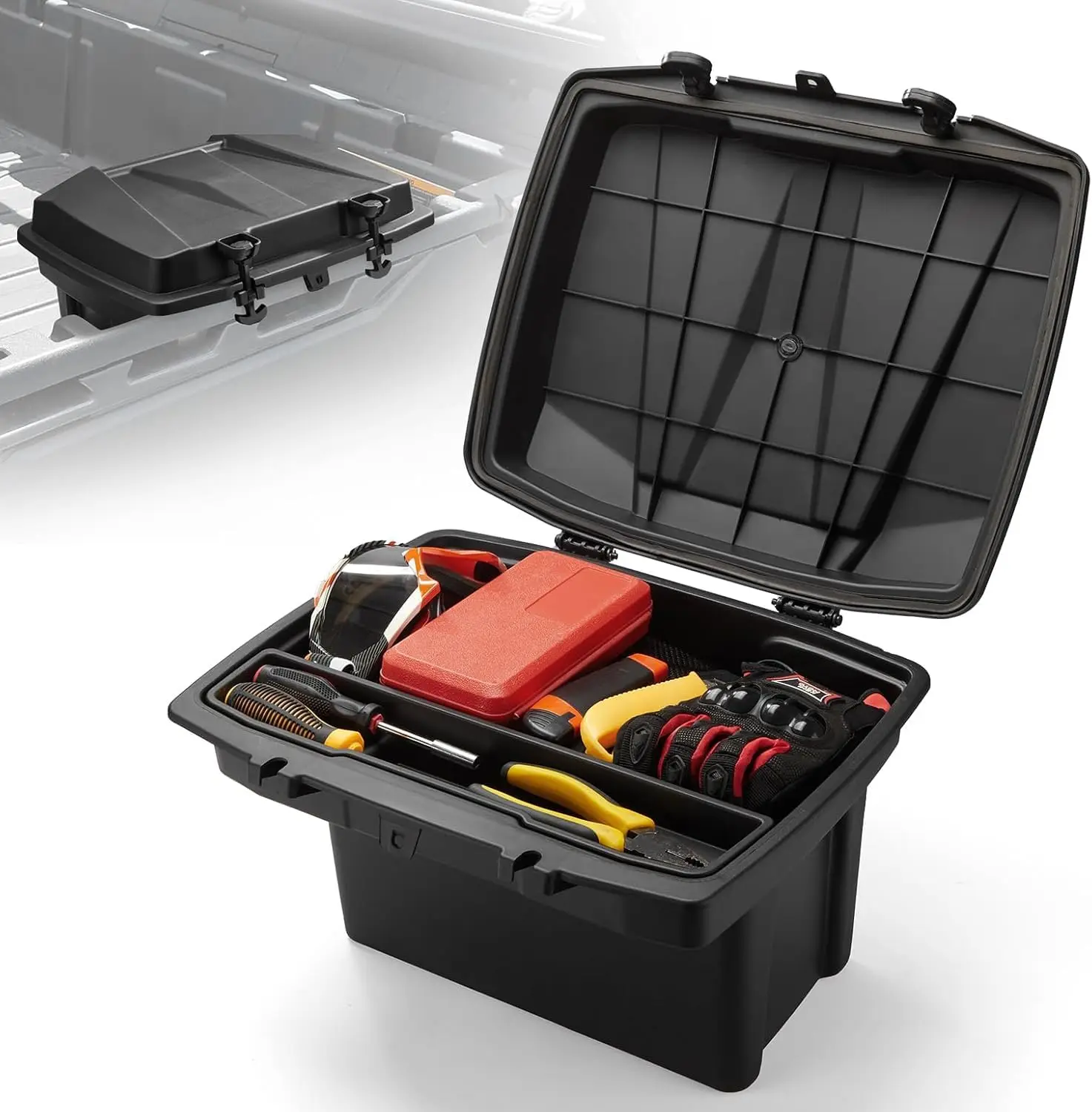 UTV Bed Storage Application, Waterproof Solid Material, No Color Mentioned, Easy Install and Lockable Cargo Storage