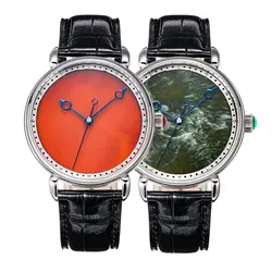 HUASUO 41mm Luxury Red Agate Dial Watches For Men Seraphinite Wristbatch Sapphire Crystal Automatic Movement ETA2892 Or Seagull