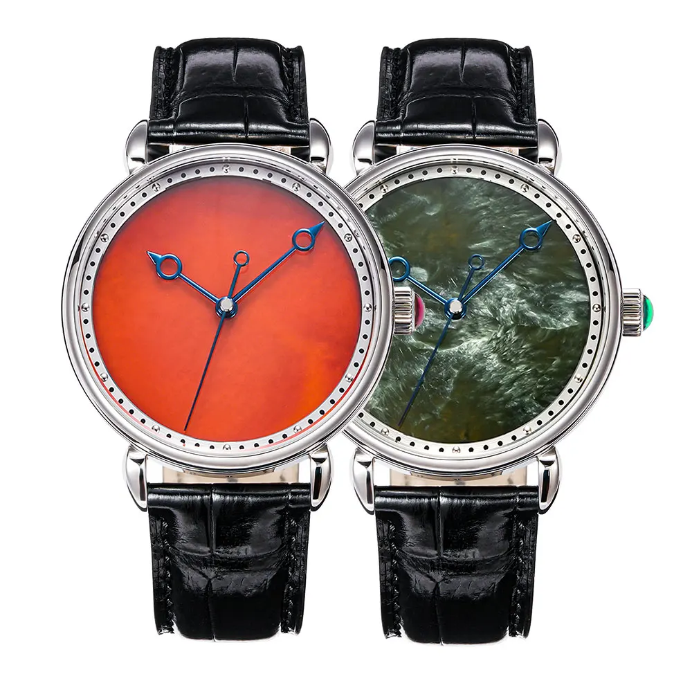 HUASUO 41mm Luxury Red Agate Dial Watches For Men Seraphinite Wristbatch Sapphire Crystal Automatic Movement ETA2892 Or Seagull