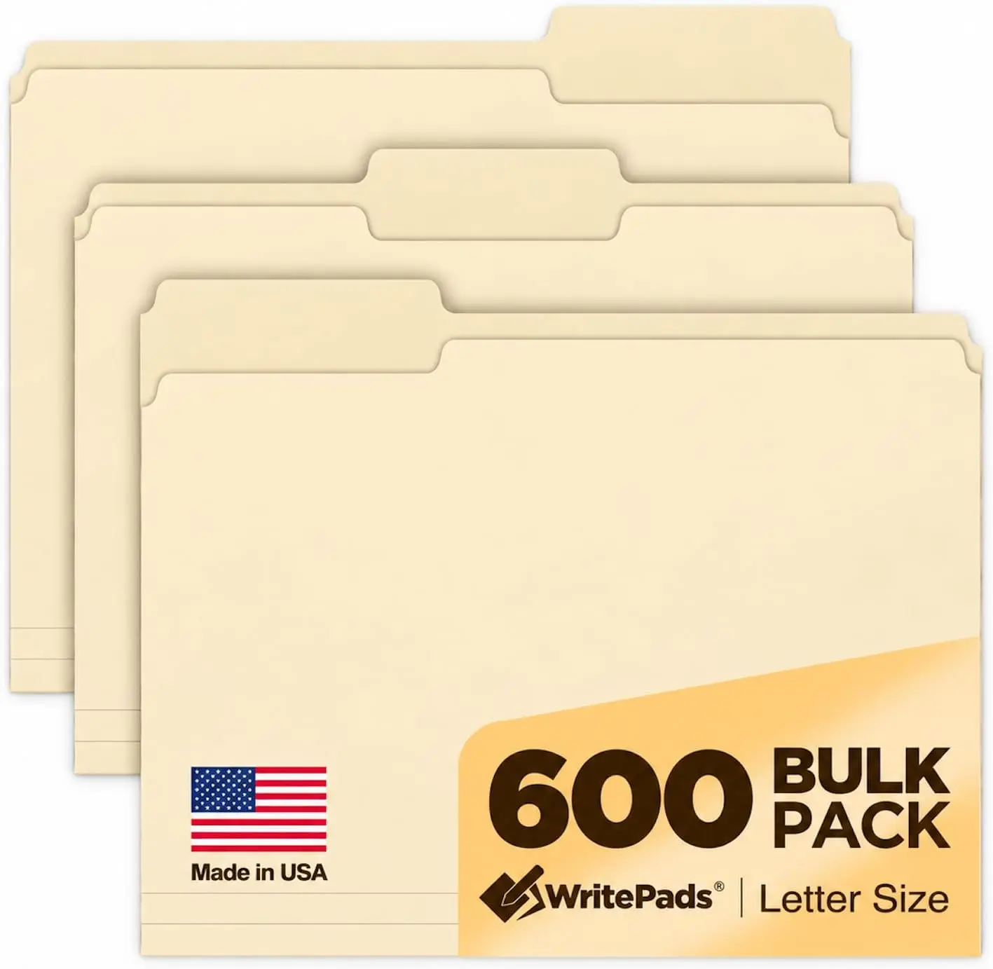 Manila File Folders, 600 Pack, Letter Size, 1/3-Cut Tabs