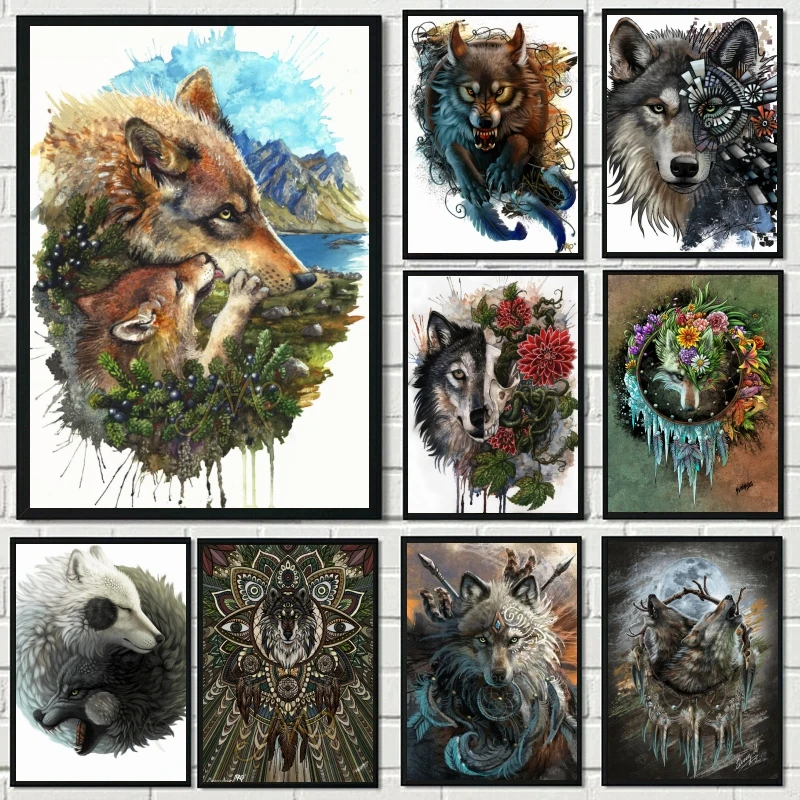 

Wolf Dream Catcher Animal 5D DIY Diamond Painting Full Drill Square Round Cross Stitch Mosaic Rhinestones Handicraft Home Decor