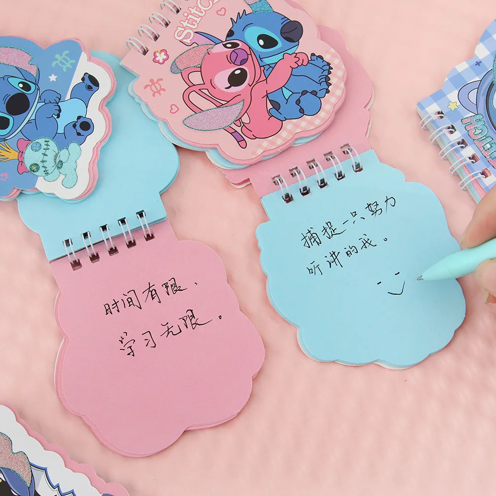 4pcs Disney Stitch A7 Gold Powder Special Coil Book Cartoon Color Page Hand Account Notepad Student Message Notebook Kids Gift