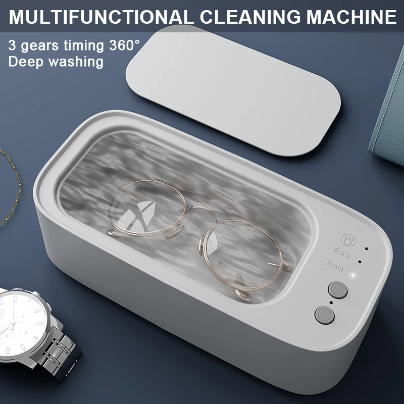เครื่องทำความสะอาดอัลตราโซนิกแบบ USB พร้อมการสั่นสะเทือนความถี่สูงสำหรับเครื่องประดับ แว่นตา สายรัดฟัน สายนาฬิกา เครื่องมือทำความสะอาดอเนกประสงค์