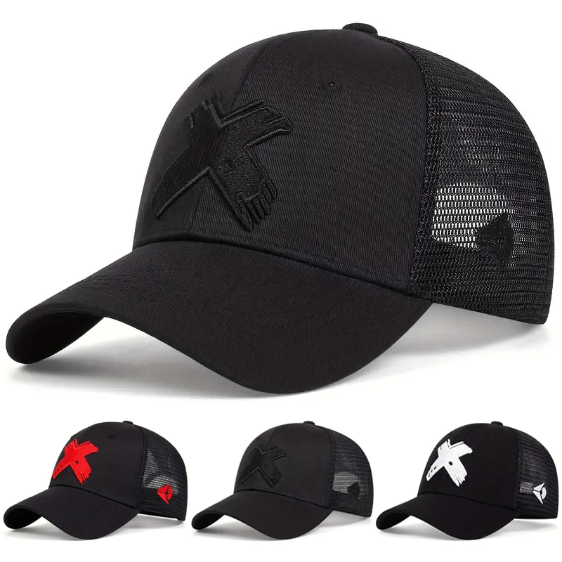 2025 Simple and Personalized New Breathable Mesh Hat X Embroidered Street Hip Hop Hat Outdoor Leisure Sunshade Hat Baseball Hat