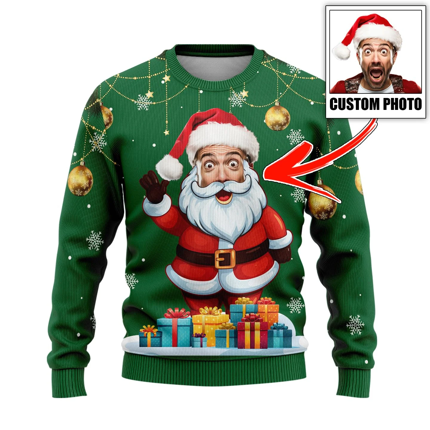 2025 Custom Snowman Santa Claus Face Family Ugly Sweaters Funny Personalized Christmas Sweater, Customized Sweatshirts Unisex