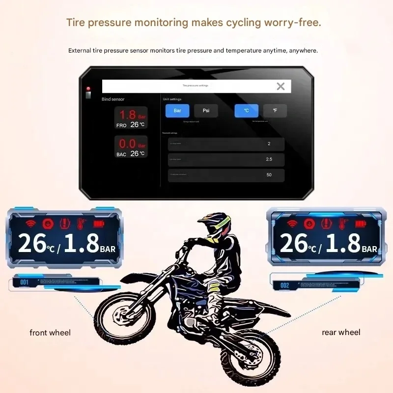 6.25 inch motorcycle CarPlay touch screen high definition recorder, Android with all motorcycle models (DVR + TPMS + RC + BSD)