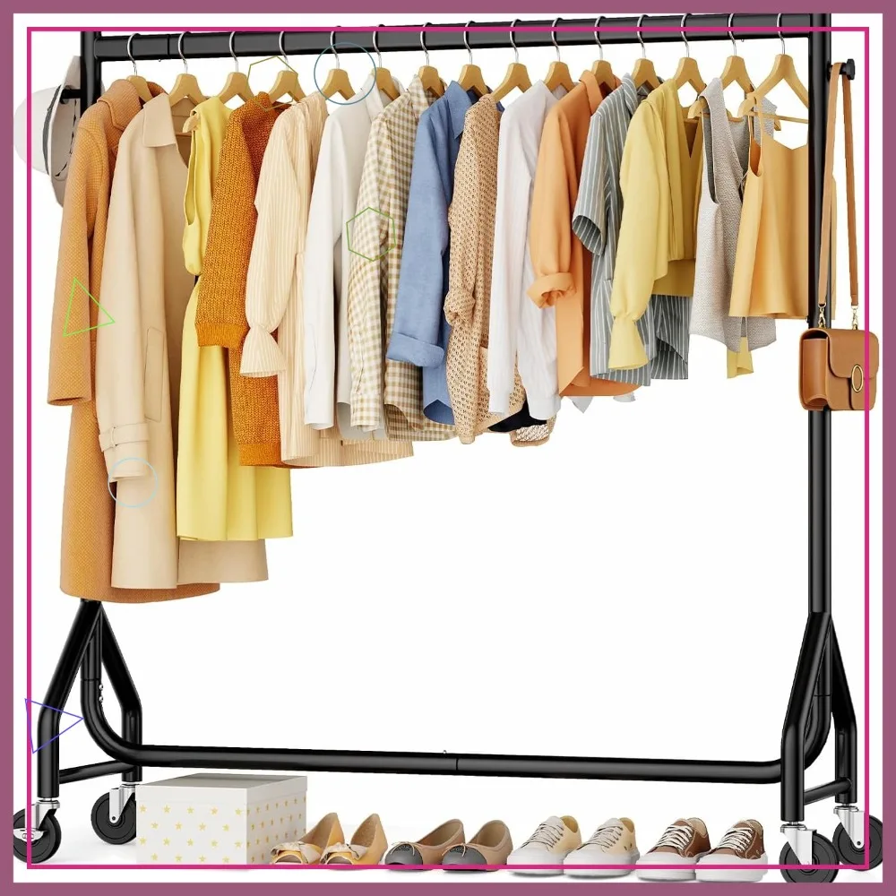 

Прочная передвижная вешалка для одежды на колесах, выдерживает до 190 кг, портативная металлическая стойка для хранения одежды, черная, 48 дюймов