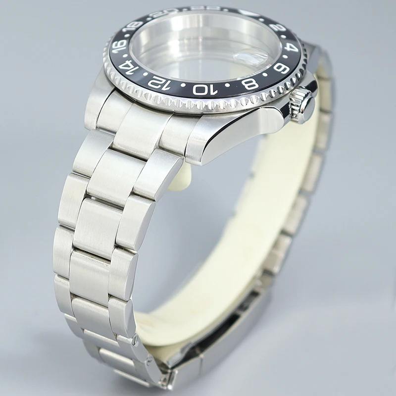 Casing jam tangan NH35 40MM tali besi tahan karat disikat kristal safir cocok Seiko NH35 NH36 4R36 8215 2824 gerakan untuk GMT MASTER